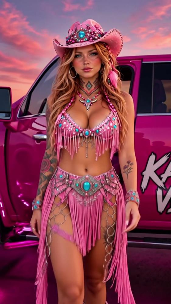 Kaylee Vance in front of a pink truck, Pink Pistons video